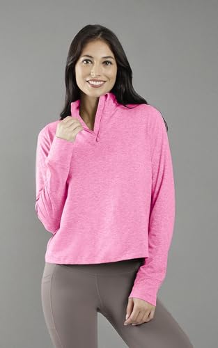 Image of 90 Degree By Reflex Cropped Two Tone Heather Long Sleeve Quarter Zip Jacket