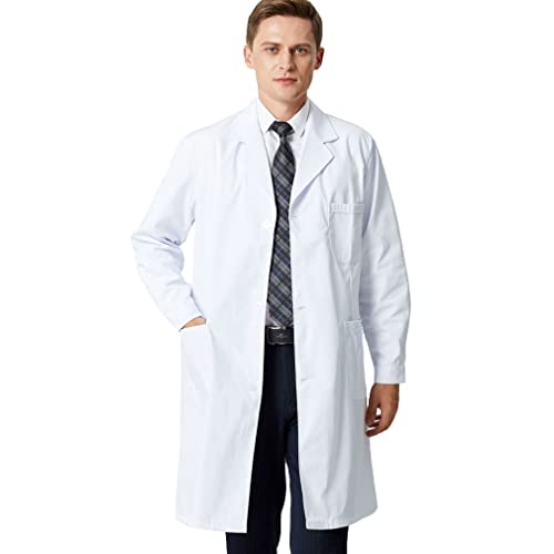 ZHTRKLJK Lab Dental Coat Long Sleeve Scientist School Career Day Medical Doctor Nurse Med Uniform with 3 Button Closure (White, 2X-Large)