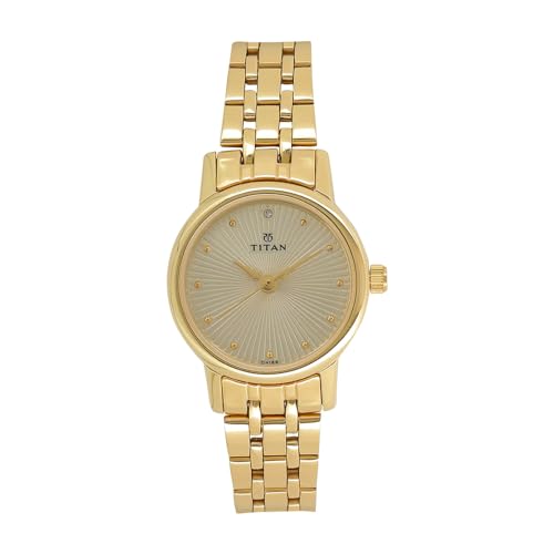 Titan Karishma Quartz Analog Champagne Round Dial Golden Stainles...