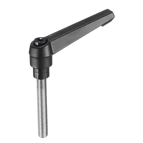 Image of uxcell Adjustable Clamping Lever Handle M8 x 50mm Metric 304 Stainless Steel Male Threaded Stud Hand Knobs Push Button Ratchet Rotating Screw Handles Bolts with Locking Lever Black