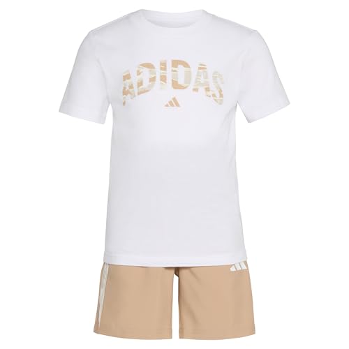Image of adidas Boys' Short Sleeve Cotton Tee Shirt and Camo 3-stripe Woven Short Set
