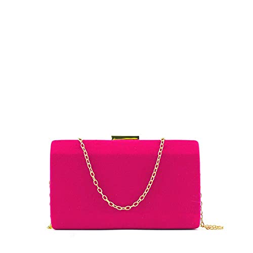 MODELISA - Bolso De Fiesta Clutche Mano Con Cadena Hombro Mujer (Fucsia)