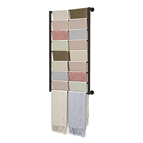 UWYTGF Wall Mount Scarf Holder with Removable Crossbar,9 Layer Shawl/Pants Collect Rack,for Bedroom/Retail Store/Closet,Black White Gold Heavy Duty Iron,Black,Length,80Cm/31.4In