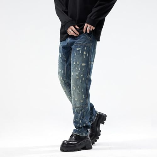 Jeans Pants Trouser Denim Ripped Design Men's Wide Leg High Street Loose Classic Trendy Men4