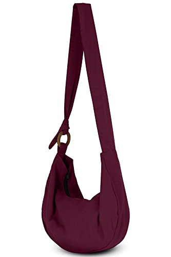 Image of Hobo Crossbody Bag for Women - Handmade Cotton Boho Purse with Wooden Ring | Lightweight Slouchy Shoulder Sling Tote Bag