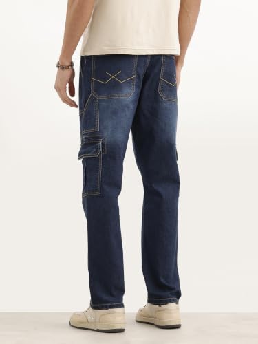 Image of WROGN Men's Cotton Stretch Cargo Jeans | Solid | Straight Fit