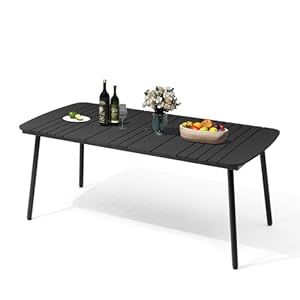 Black Outdoor Dining Table for 4-6, Outdoor Dining Table Modern, 70 inch Aluminum Patio Dining Table, Rectangular Table with Umbrella Hole Outdoor Furniture,Waterproof WPC Tabletop for Villa Patios Black Outdoor Dining Table for 4 6 Outdoor Dining Table Modern 70 inch Aluminum Patio Dining Table Rectangular Table with Umbrella Hole Outdoor FurnitureWaterproof WPC Tabletop for Villa Patios