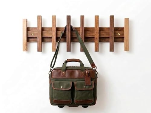 Image of Wooden Wall Mounted Coat Rack with Multiple Hooks, Decorative Wall Hanger for Clothes, Jackets, Bags, Scarves, Towels & Home Organization