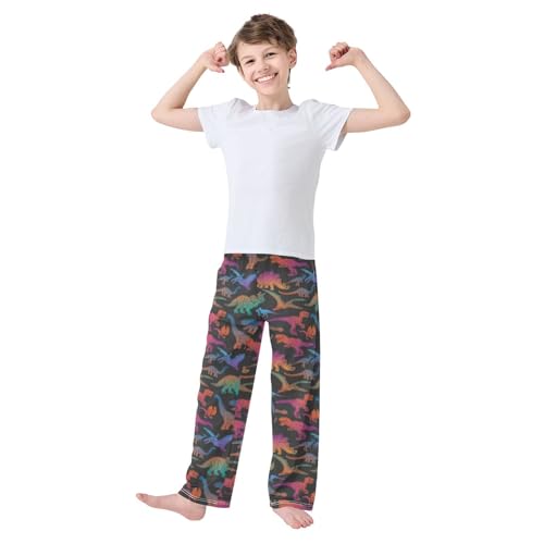 ZZXXB Dinosaur Pattern Boys Long Pants Soft Trousers Elastic Waist Kids Lounge Bottoms with Pockets S-XL2