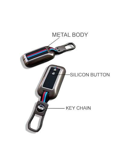 Image of TechSrmaji Metal Key Cover Compatible with Baleno, Grand Vitara, XL6, Swift, Brezza, Celerio, Ignis, Ertiga, Dzire, Fronx, Urban Cruiser, Rumion, Glanza, 2 Button Smart Key