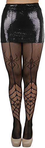 Image of ToBeInStyle Women's Spiderweb & Crawling Spider Print Hosiery Tights & Thigh High Stockings