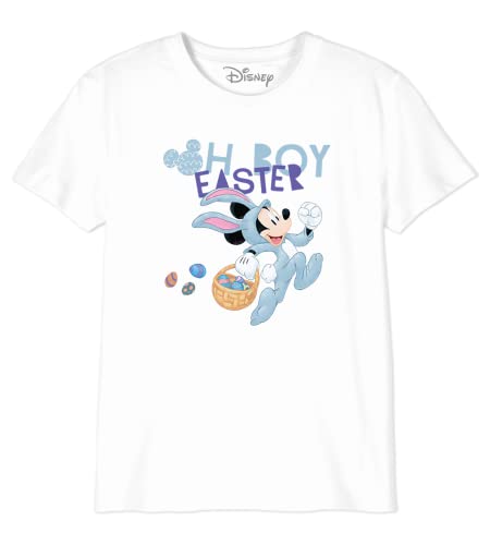 Disney Legend Icon Officiel imprimé T-Shirt pour Garçon Col Ras du Cou Manches Courtes Coton Coupe régulière,Mickey Oh Boy EasterTaille 06 Ans,Blanc