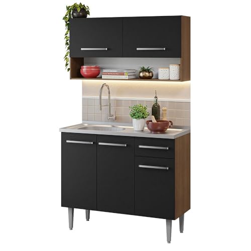 La mejor comparación de Cocina Integral Con Parrilla - los más vendidos. 43 Madesa Cocina Integral Compacta con Tarja 105cm Emilly 04 - Marron/Negro