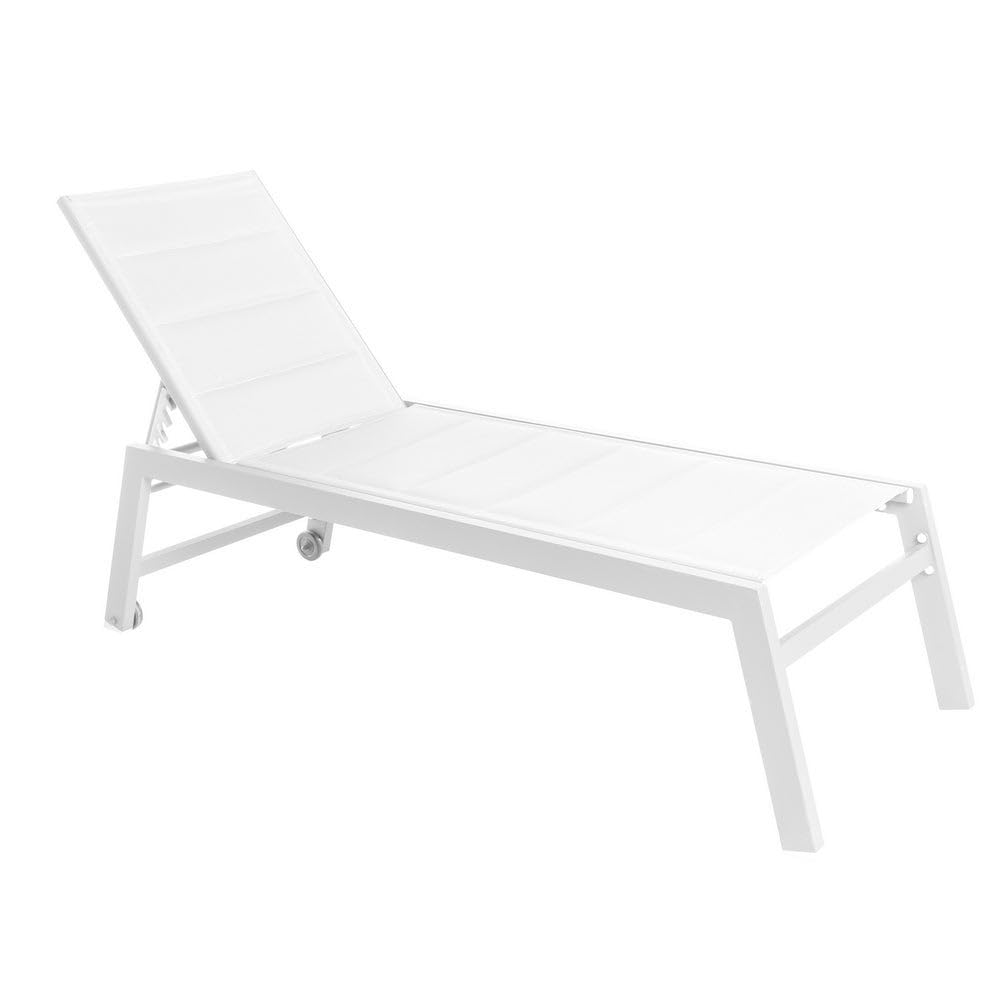 LOLAhome - Tumbona de Jardín y Exterior Stella de Aluminio Blanca Reclinable con Ruedas de 200x65 cm