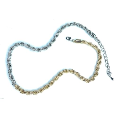Collier corde torsadée bicolore acier inoxydable 53cm chaîne deux tons unisexe