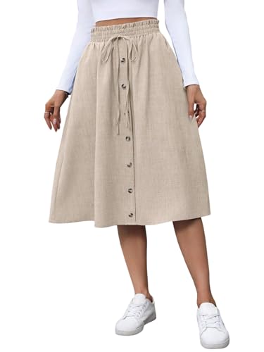 EARKOHA 2025 Skirt for Women Denim A-Line Skirt Autumn Loose Fit Button Midi Skirts Khaki L