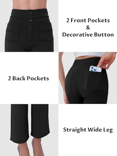 keriffe Women's Straight Leg Pants High Waisted Button Stretchy Business Work Casual Trousers Multiple Pockets4