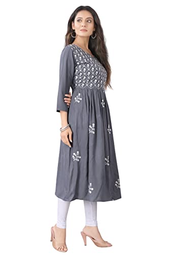 Image of Women's Rayon Embroidered Flared Kurtis