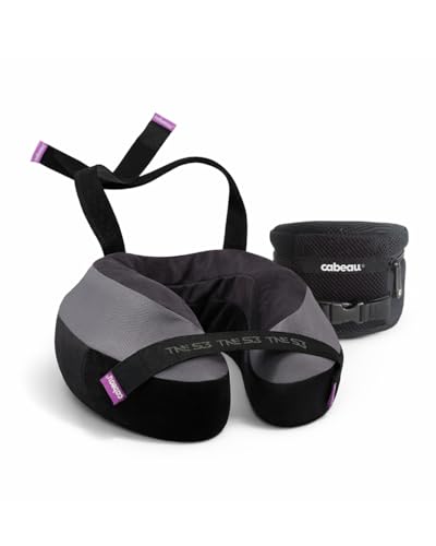 Image of Cabeau TNE S3 Deluxe Luxury Travel Neck Pillow for Airplanes with Patented Seat Strap and Head Hold Technology (Black)