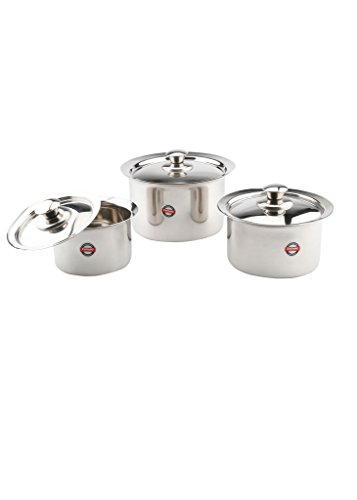 Embassy Stainless Steel Taper Topes Set - 900 ml, 1,350 ml & 2,100 ml (Sizes 0-2)