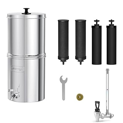 Waterdrop Gravity-fed Water Filter System, Reduces Lead and up to 99% of Chlorine, NSF/ANSI 42&372 Standard, with 4 Black Carbon Filters and Metal Spigot