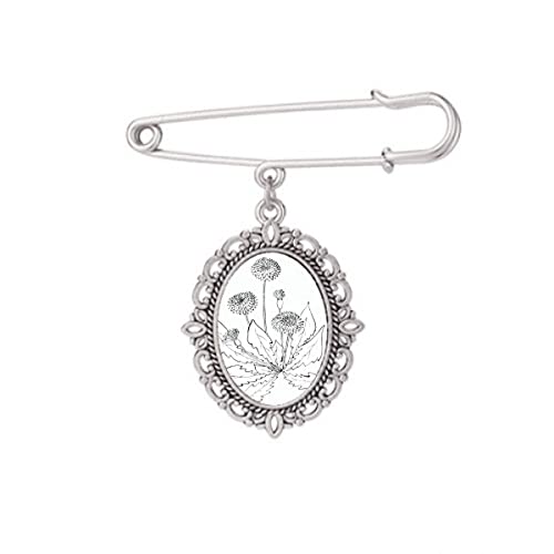 Broche pissenlit fleurs noires et blanches fixation sûre pour châle