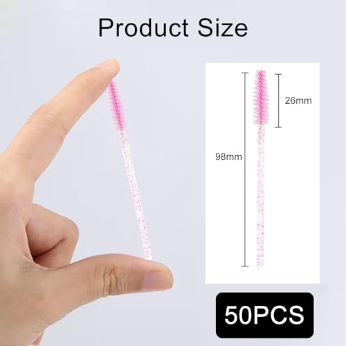 SHUBEIEUMI 50 Stück Wimpernbürsten, Einweg Wimpern Bürste Set, Einweg Mascara Zauberstäbe für Wimpern und Augenbrauen, Mascara Zauberstäbe (Rosa)