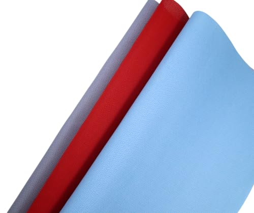 Image of KCS 3 pc of 15 inch x 18 inch(38cmx45cm) 16 Count Cross Stitch Cotton Aida Cloth Needlework Rolled Fabric Box,16CT,Light Blue+Red+Light Steel Grey