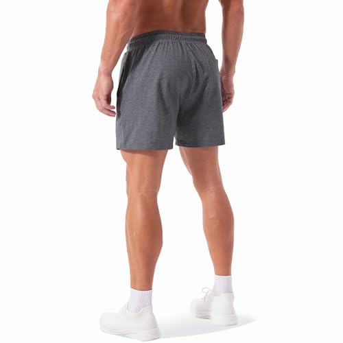Jeixopu Mens Cotton Shorts 5 Inch Sweat Gym Workout Athletic Fitness Shorts for Men with Pockets (Drak Gray-XL) - image 2
