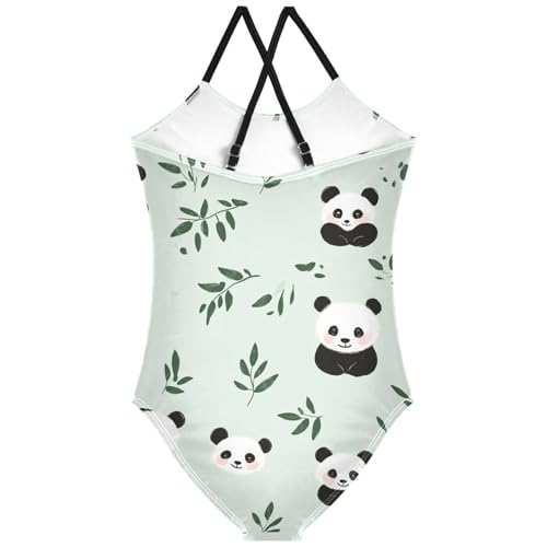 Pigsaly Girls One Piece Swimsuits Cute Panda Green Kids Cross Back Swimwear Toddler Beach Sport Bathing Suit 3T2