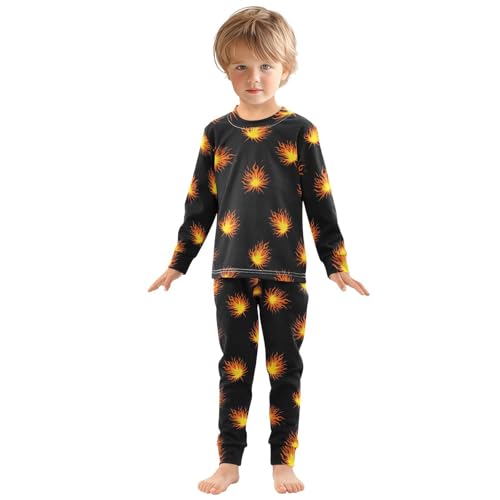 Pajama Sets Long Sleeve Flame Burst on Black Soft Comfy Sleepwear 2 Piece PJS 3-8T2