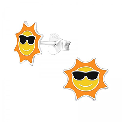 9 mm Cute Colorful Orange Sun Studs Earrings Stering Silver 925 Nickle Free (E42547)