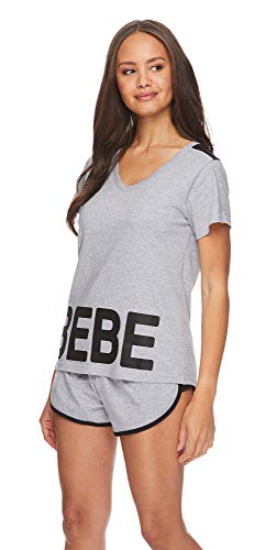 bebe Womens Bold Print Shirt and Shorts Pajama Lounge Sleep Set Heather Grey Medium