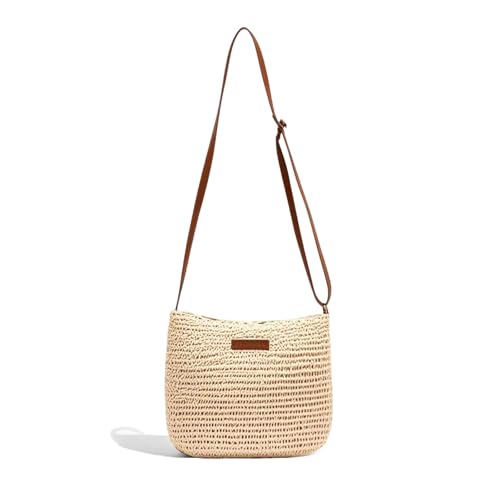 Iridsmole Straw Bag for Women, Summer Beach Crossbody Bag with Zi...