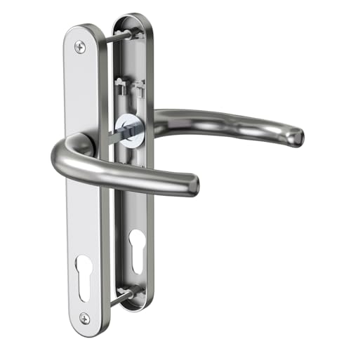 Image of Bwintech 1 Set Satin Nickel UPVC Door Handle Set Stainless Steels 304, 92mm Backset, 210mm Screw Hole Distance, 243mm Plate Length Front Door Handles for UPVC Door