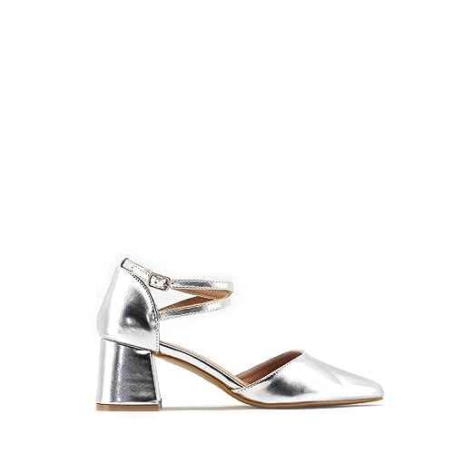 MODELISA - Zapatos De Tacón Bajo Salón Hebilla Pulsera Tobillo Mujer (Plata, Numeric_39) MODELISA - Zapatos De Tacón Bajo Salón Hebilla Pulsera Tobillo Mujer (Plata, Numeric_39)