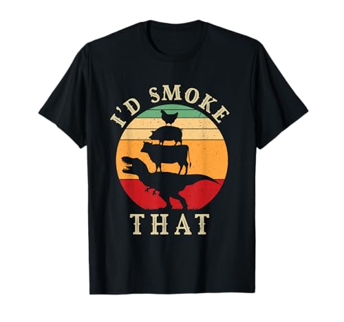 I'd Smoke That Funny BBQ Vintage Meat Smoker Grill Dinosaur T-Shirt