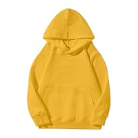 Boys Girls Plain Hoodie with Pocket Loose Hoodies Kids School Jumper Solid Color Long Sleeve Hooded Sweatshirt Cotton Sports Pullover Outdoor (Yellow, 13-14 Years)
