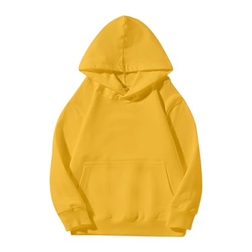 Kids Pullover Hoodies Plain Cute Hoodie Sweatshirts Oversized Thin Lightweight School Tops Clothes (Yellow, 11-12 Years)