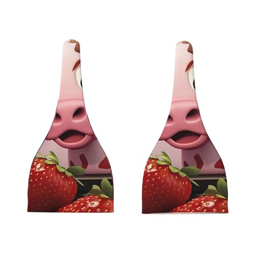 Pink Cow with Strawberries Print Newborn Baby Hat, Soft Top Knotted Beanie Cap, Cute Infant Headwear for 0-6 Months Welcome Party3