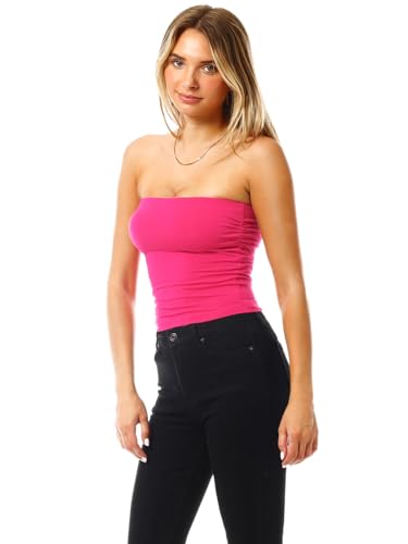 Image of MixMatchy Women's 3 Pack Tube Top Built-in Bra Strapless Ruched Bandeau
