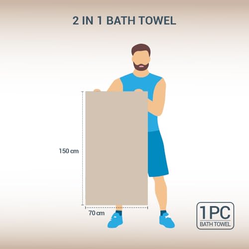 Image of Welspun 2-in-1 Towels for Bath Large Size | 100% Cotton Bath Towel | 250 GSM | High Absorbency & Quick Dry | Soft Feel | Bath Towel for Men & Women | 70 x 150 cm | Beige