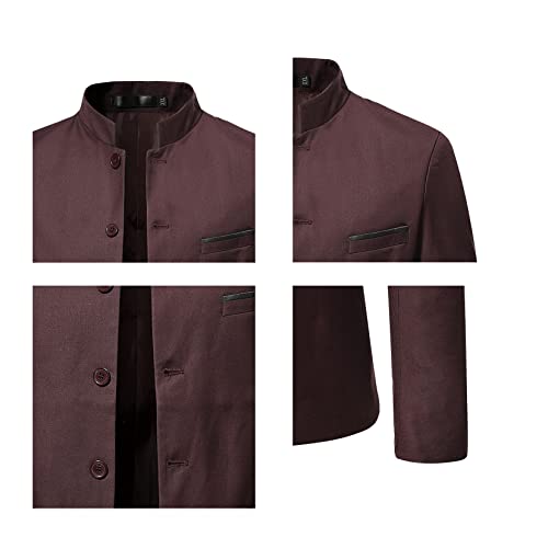 Stand Collar Mens Chinese Tunic Suit Casual Solid Blazers Slim Fit Uniform Coat2