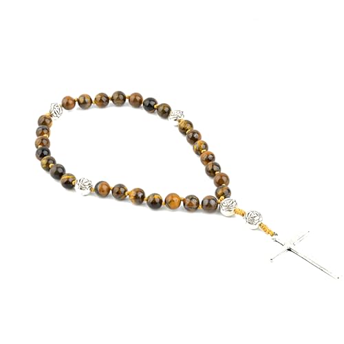 KIKILA Handmade 8mm Anglican Prayer Beads Rosary Natural Stone Beads with Cross Custom Rosary
