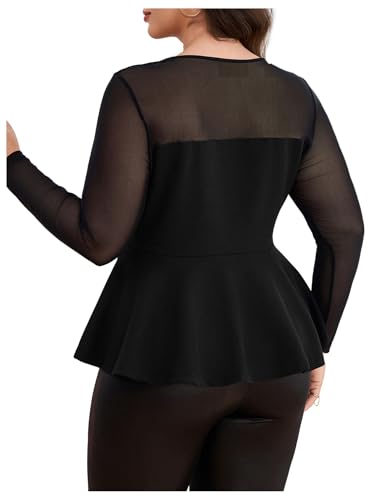 MakeMeChic Women's Plus Size Tops Mesh Sheer Peplum Ruffle Hem Leopard Long Sleeve Slim Fitted Elegant Tee Shirt Fall Fashion2