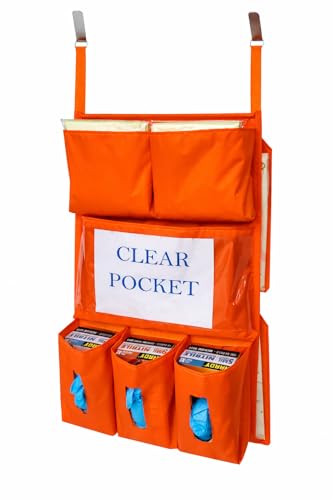 Image of It's Sew EZ PPE Isolation Door Caddy - 8 Pockets - NFPA-701 Fire Resistant Nylon Oxford with Two Stainless Steel Hooks included (Orange)