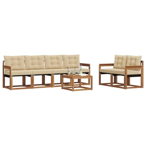 vidaXL Outdoor-Sofagarnitur mit Kissen 7 pcs Natur und Beige, Garten-Sofa, modernes Outdoor-Sitzmöbel, haltbare Lounge, komfortable Terrassenmöbel