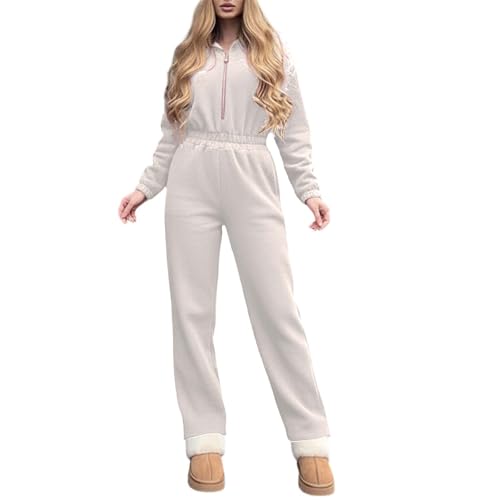 Survêtement 2 pièces femme élégant col en V finitions demi-fermeture éclair