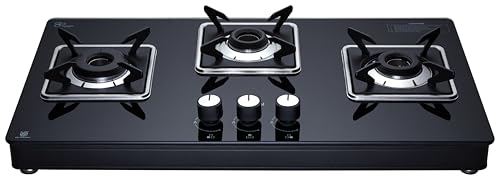 Image of Whirlpool 75cm 3 Burner Auto Ignition Gas Stove | SABAF Brass Burners & Valves | 8mm Thick Toughened Black Glass | 10-Year Burner & Valve and 5-Year Glass Warranty | GRANDIOSA ULTRA LOTUS 753 CT AI BR