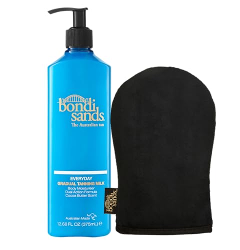 Bondi Sands Selbstbräuner Set: Everyday Gradual Tanning Milk 375ml + Applikator Handschuh – Natürlicher Glow, Feuchtigkeitspflege, Streifenfreie Anwendung, Wiederverwendbar